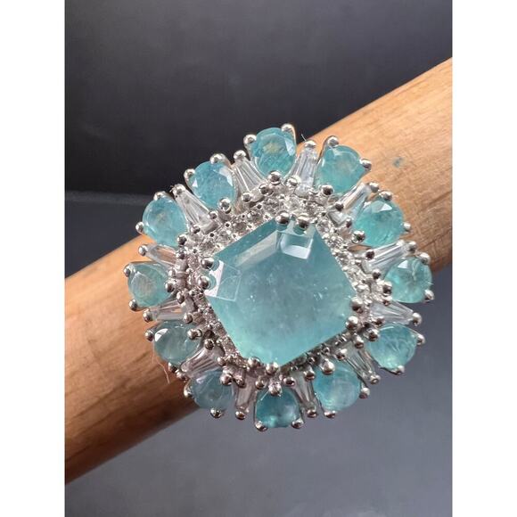 NEW grandidierite and zircon cocktail ring in rhodium over 925 silver size 7 - Picture 14 of 16